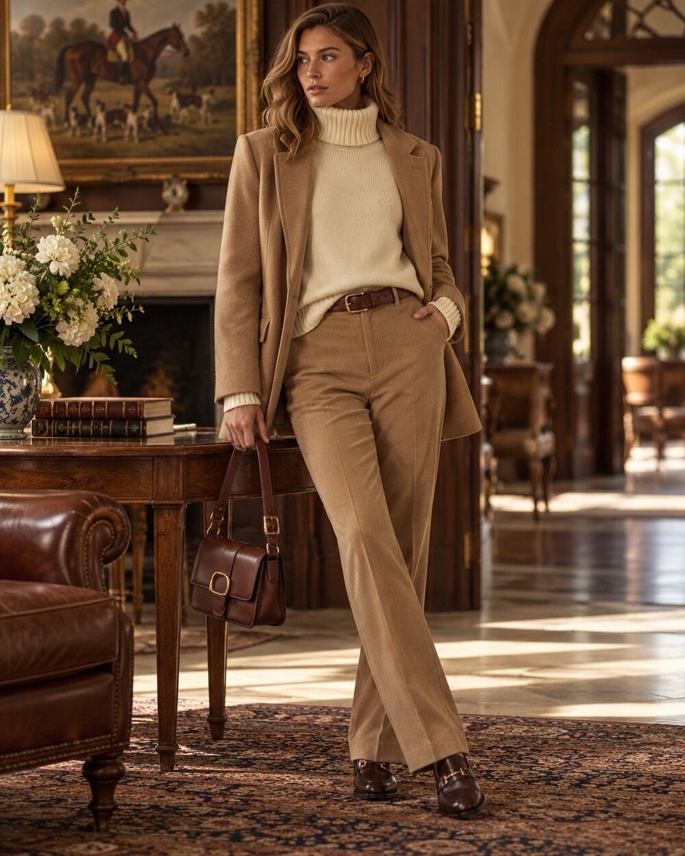 Lauren Ralph Lauren Women’s Ivory Cotton Knit Turtleneck Pullover Sweater Sz L